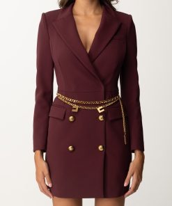 Robe Manteau Crêpe Stretch Cintura Rouge Noir Elisabetta Franchi