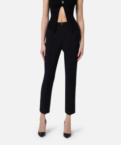 Pantaloni Crêpe Tasche Placca Logo Nero Elisabetta Franchi